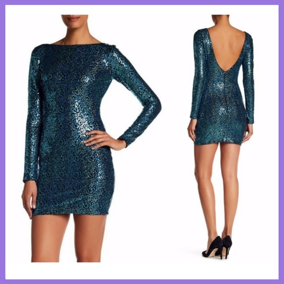NEW Dress the Population 'Lola' Sequin Body-Con Dress Turquoise [SZ Large‎ ] - Picture 2 of 11